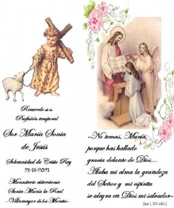 FOTOVerso y reverso del recordatorio de la Profesin de Sonia